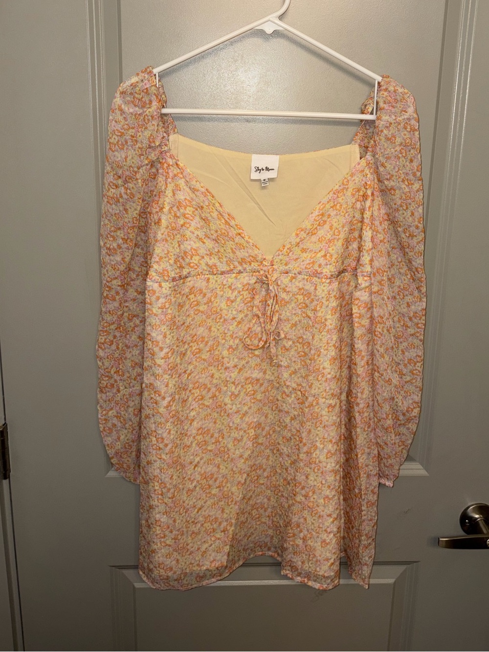 Sky to Moon Floral Long Sleeve Mini Dress - Yellow Peach
